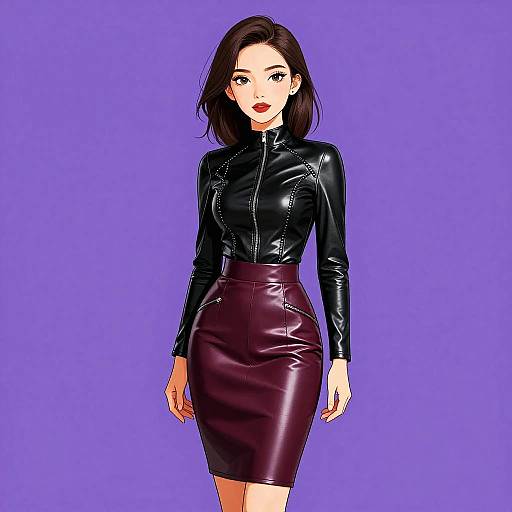 Edgy Elegant Woman in Leather Outfit