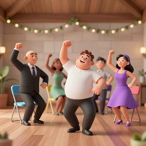 Colorful Cartoon Dance in Rustic Room