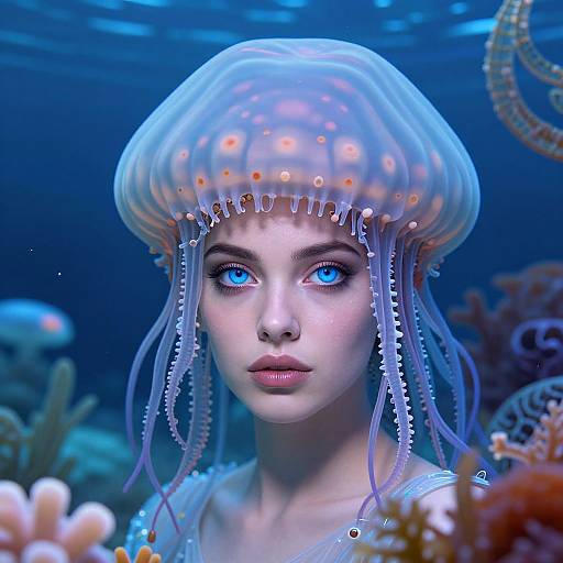 Serene Jellyfish-Headed Woman Underwater