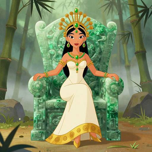 Retro Fashion Woman on Jade Throne
