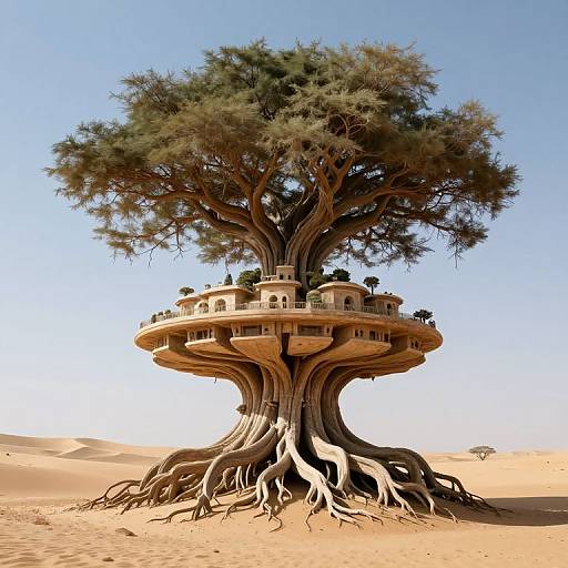 Surreal Tree-Integrated Desert Architecture
