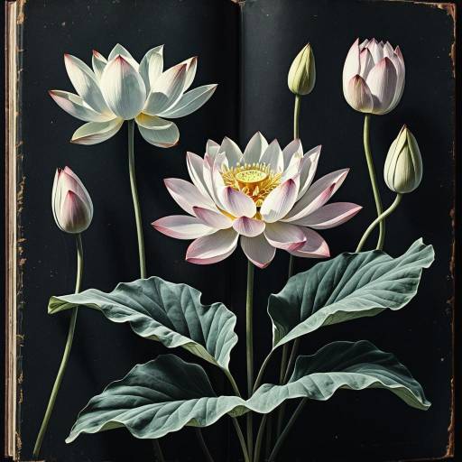 Antique Botanical Illustration of Luminescent Lotus Flowers Antique Botanical Illustration of Luminescent Lotus Flowers