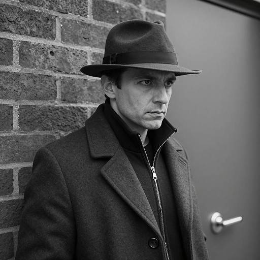 Black and White Portrait of Man in Fedora