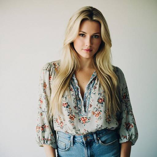 Blonde Woman in Bohemian Floral Blouse