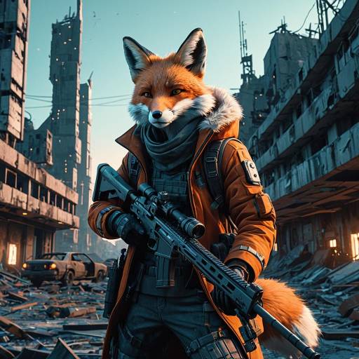 Anthropomorphic Fox Sniper in Futuristic City Anthropomorphic Fox Sniper in Futuristic City