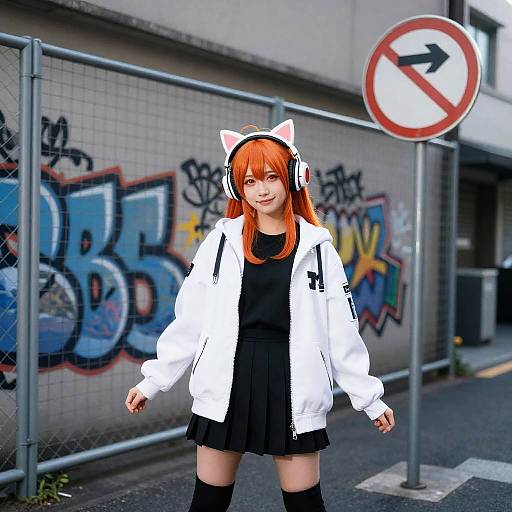 Cheerful Adachi Rei in Urban Alley