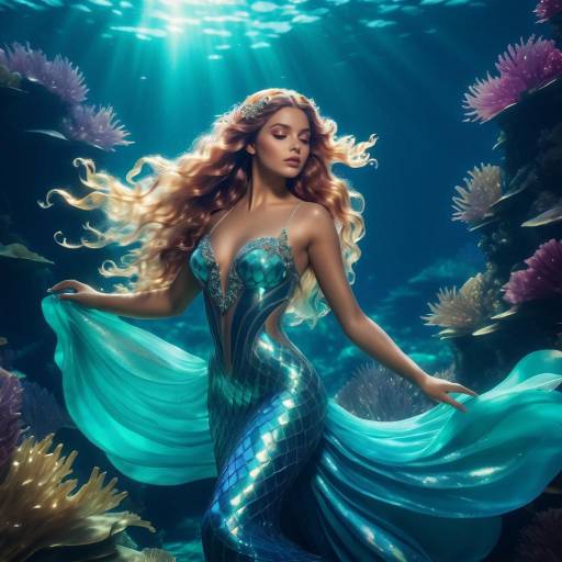 Elegant Mermaid in Underwater Fashion Photography