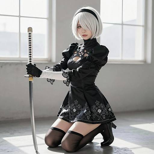 Elegant Cosplayer with Katana in Sunlight