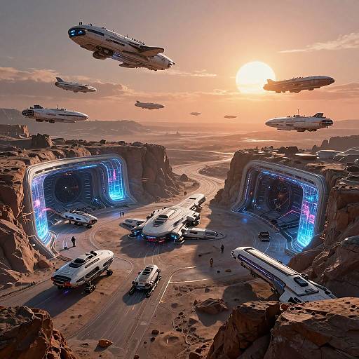 Futuristic Alien Spaceport at Dusk