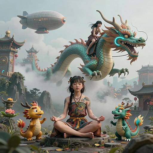 Enchanting Scenes with Chinese Dragons and Girls
