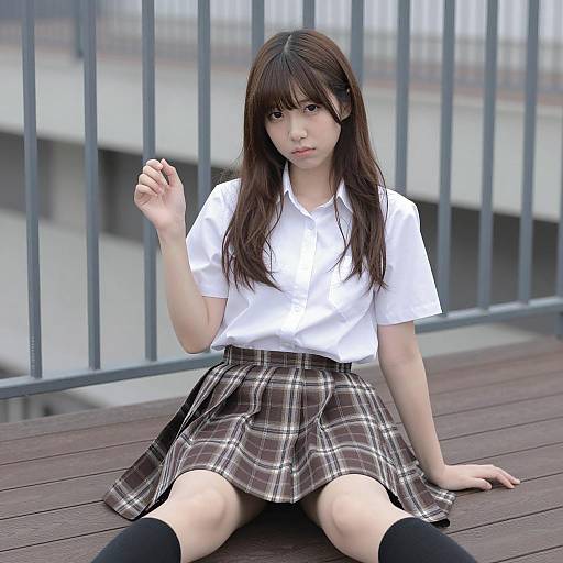 Serene Asian Woman on Wooden Deck