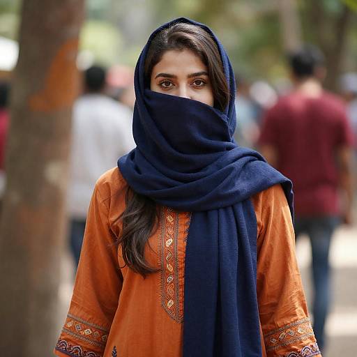 Sunlit Portrait: Orange Tunic, Blue Headscarf