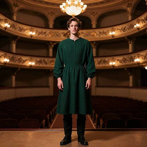 Elegant Gentleman in Emerald Dress