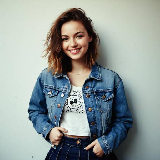 Smiling Young Woman in Denim Outfit