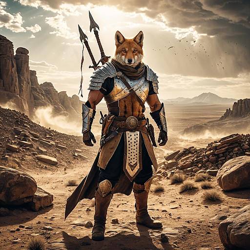 Anthropomorphic Vulpera Scout in Desert Armor