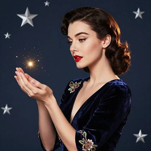 Glamorous Vintage Hollywood Woman with Sparkling Light