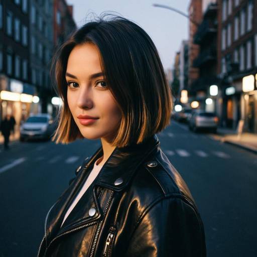 Woman with Chin-Length Bob Hair in Leather Jacket