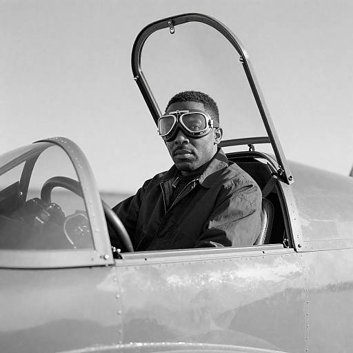 Portrait of Black Aviator in Cockpit