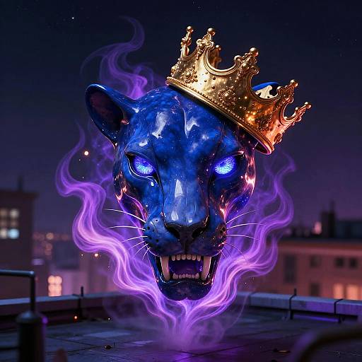 Glowing Cobalt Panther Skull Art