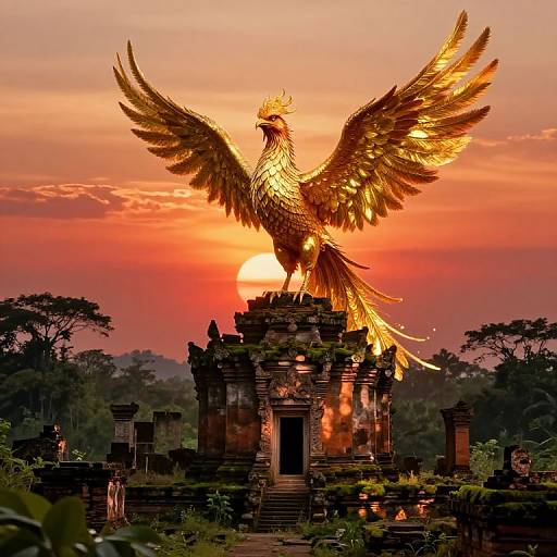 Surreal Phoenix on Ancient Temple