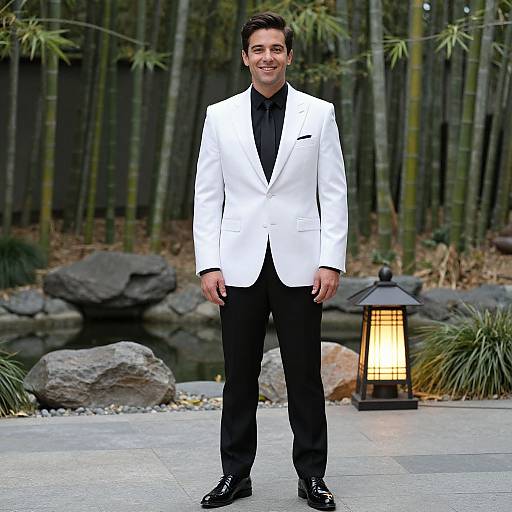 Smiling Man in Elegant Outdoor Setting