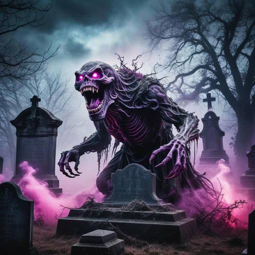 Eerie Ghostly Creature in Graveyard Scene