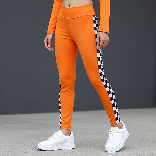 Female in Orange Costume with Checkered Leggings