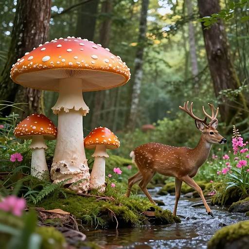 Majestic Orange Mushrooms and Deer