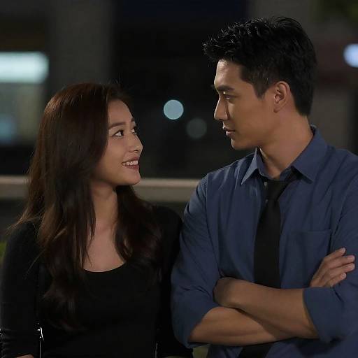 Couple Facing Each Other in Urban Night Scene