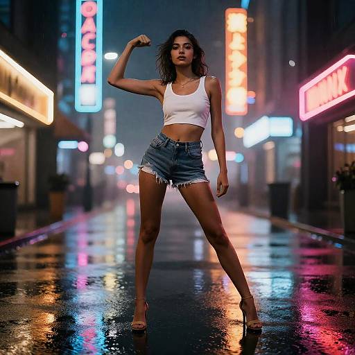 Neon Rain High-Fashion Power Stance