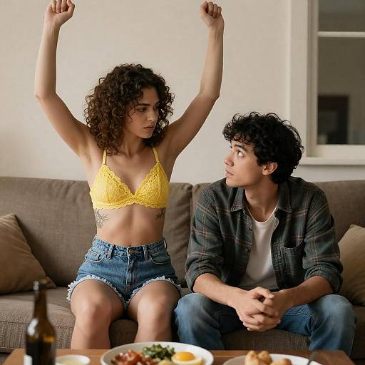 Couple on Couch with Intense Conversation