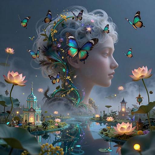 Double Exposure Peacock Dreamscape with Lanterns