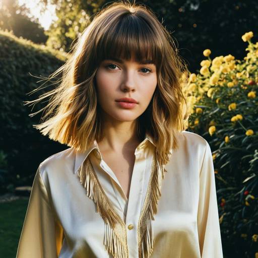 Fringe Cut Model in Golden Hour Garden