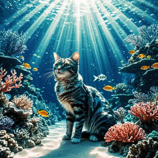 Cat in Underwater Coral Reef