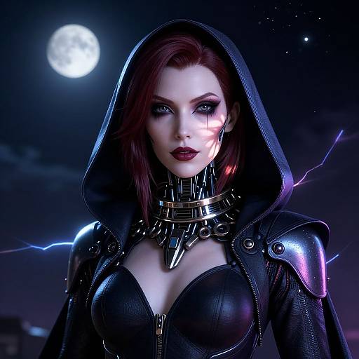 Cyberpunk Woman Under Full Moon