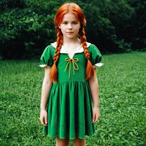 Girl in Green Peter Pan Costume with Braided Red Hair