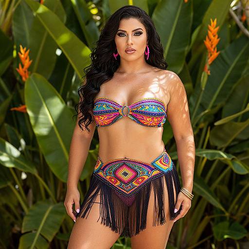 Confident Curvy Woman in Tropical Attire