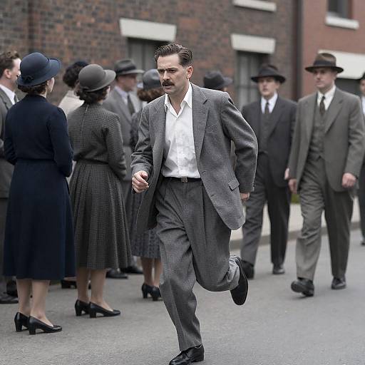 Mid-20th-Century Man Running Through Crowd