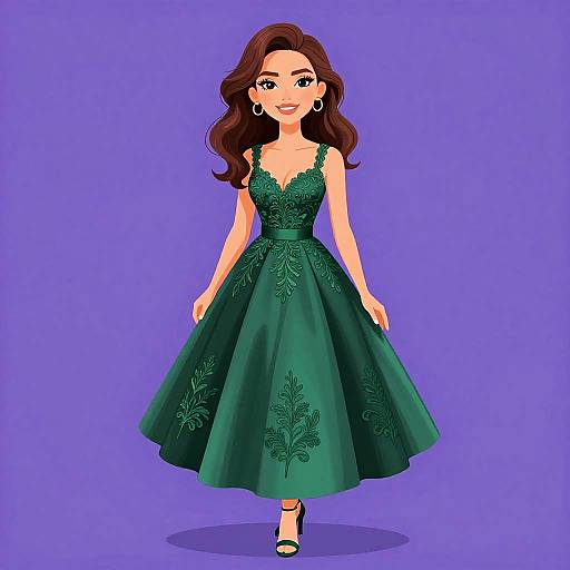 Woman in Emerald Green A-line Dress