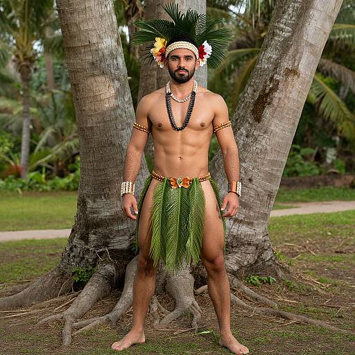 Solo Male in Hula Costume Outdoors