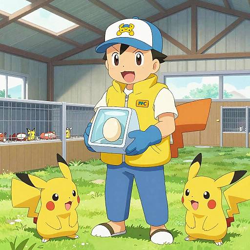 Focused Pokémon Breeder in Barn