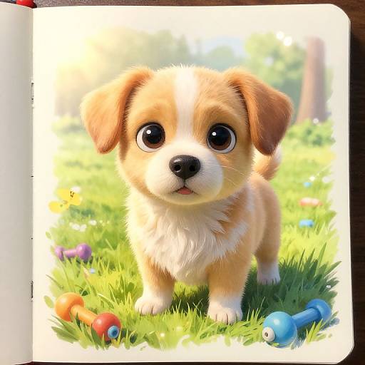 Realistic Cartoon Puppy in Park Sketchbook