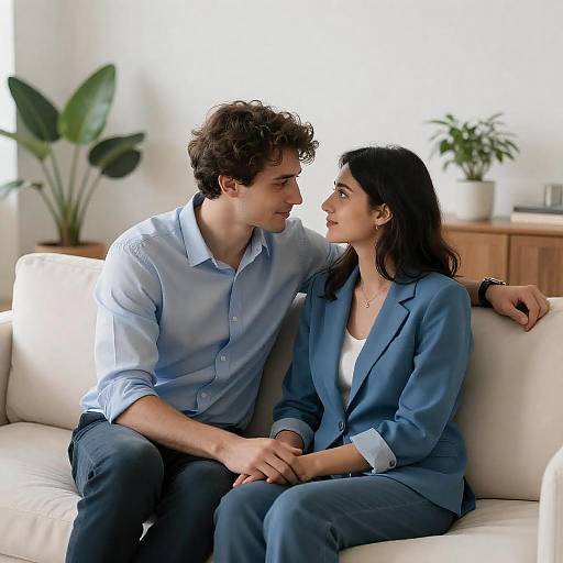 Intimate Couple Portrait on Cream Couch