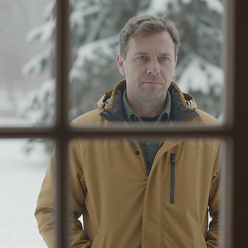 Serious Man Behind Wooden Window