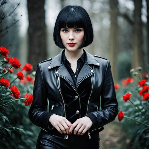 Woman in Black Leather Jacket Among Red Flowers