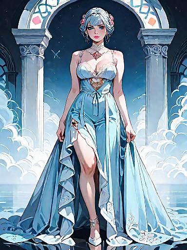 Fantasy Woman in Elegant Blue Dress