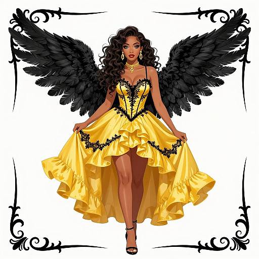 Glamorous Woman with Feathered Wings