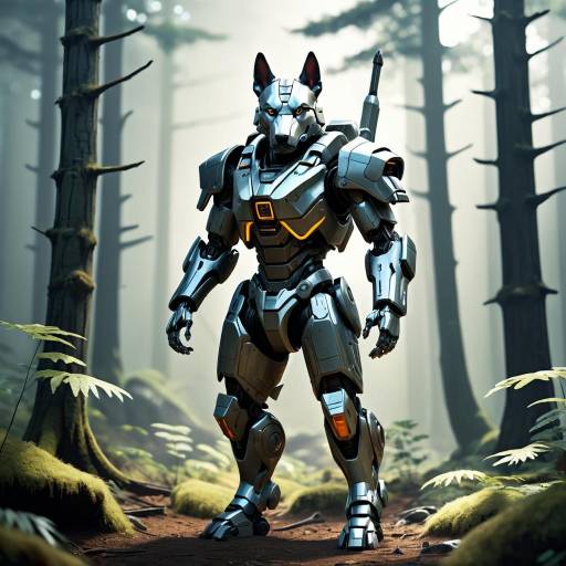 Robotic Dog Warrior in Futuristic Forest