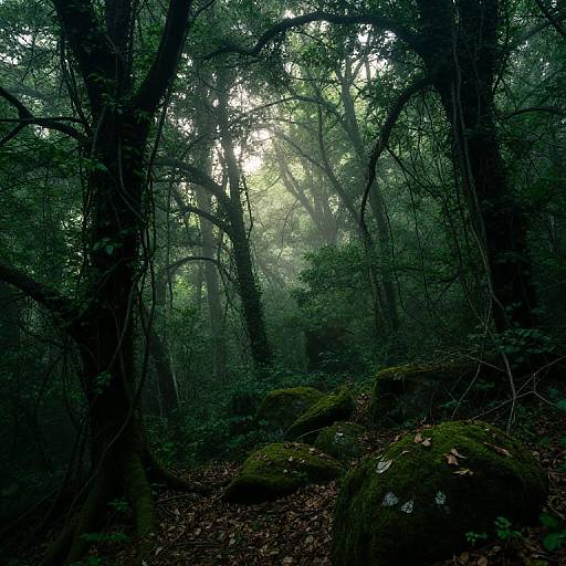 Misty Dawn in Untouched Forest