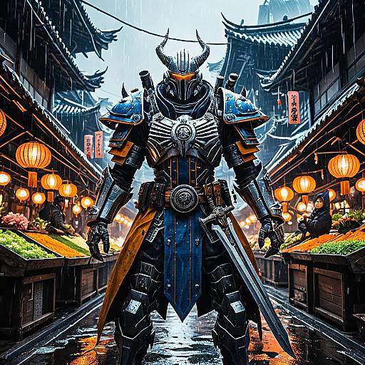 Cyber-Japan Warrior in Neon Market